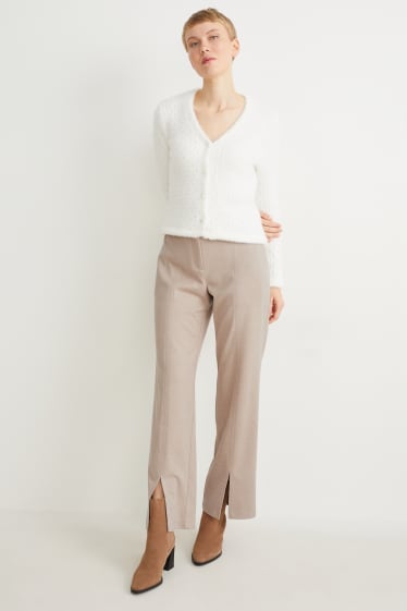 Kobiety - Spodnie materiałowe - średni stan - wide leg - beżowy-melanż
