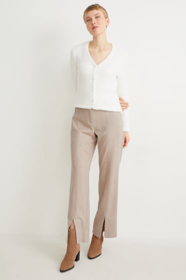 Women - Cloth trousers - mid-rise waist - wide leg - beige-melange