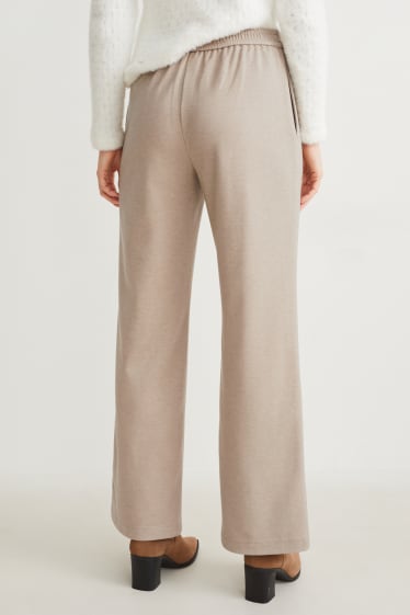 Women - Cloth trousers - mid-rise waist - wide leg - beige-melange