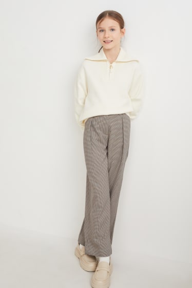 Kinderen - Pantalon - geruit - zwart / beige