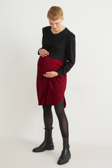 Femmes - Robe de grossesse - look 2-en-1 - rouge foncé / noir