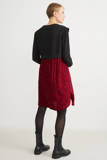 Donna - Vestito premaman - effetto sovrapposto - rosso scuro / nero