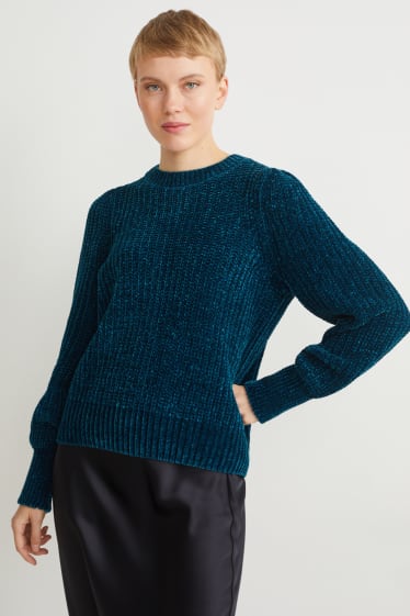 Kobiety - Sweter z szenili - ciemnozielony