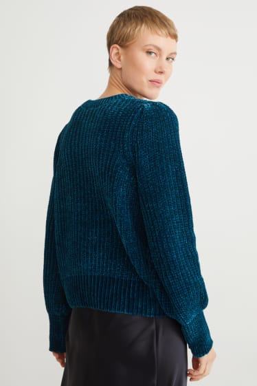 Damen - Chenille-Pullover - dunkelgrün