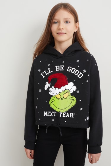 Dzieci - Grinch - bluza z kapturem w świątecznym stylu - czarny