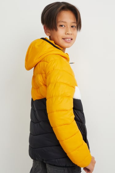 Dětské - Prošívaná bunda s kapucí - žlutá
