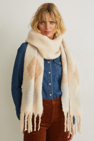 Donna - Sciarpa con frange - a quadretti - beige
