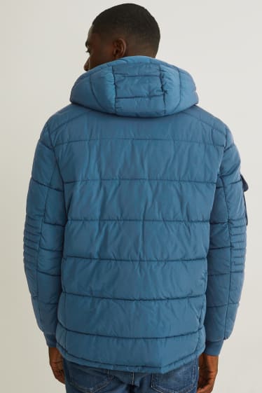 Pánské - Prošívaná bunda s kapucí  - modrá