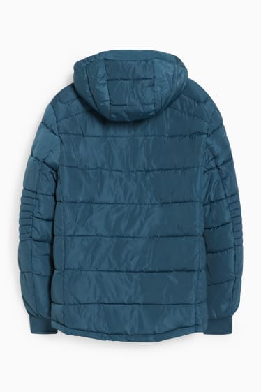 Pánské - Prošívaná bunda s kapucí  - modrá