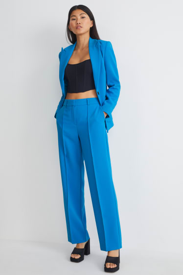 Femmes - Pantalon en toile - high waist - coupe droite - bleu clair