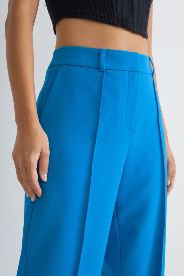 Dámské - Plátěné kalhoty - high waist - straight fit - světle modrá