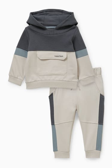 Baby Jungen - Baby-Outfit - 2 teilig - beige-melange