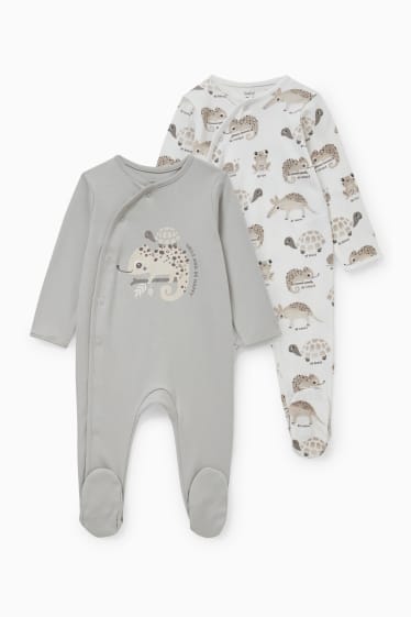 Unisex - Set van 2 - baby-pyjama - wit / grijs