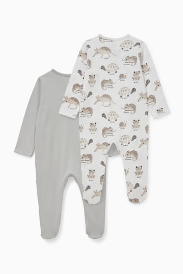 Unisex - Set van 2 - baby-pyjama - wit / grijs