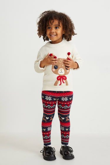 Children - Knitted leggings - patterned - red