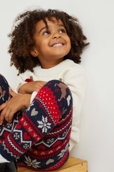 Children - Knitted leggings - patterned - red