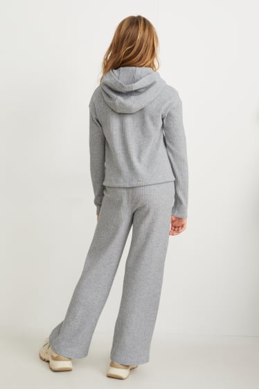 Kinder - Set - Hose und Hoodie - 2 teilig - hellgrau-melange