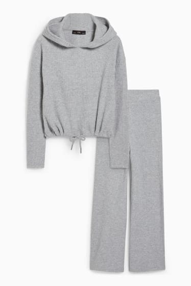 Enfants filles - Ensemble - pantalon et sweat à capuche - 2 pièces - gris clair chiné