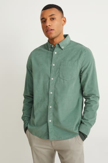 Uomo - Camicia di velluto a coste - regular fit - button down - verde