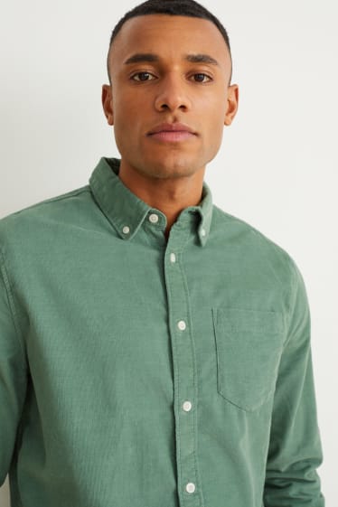 Herren - Cordhemd - Regular Fit - Button-down - grün