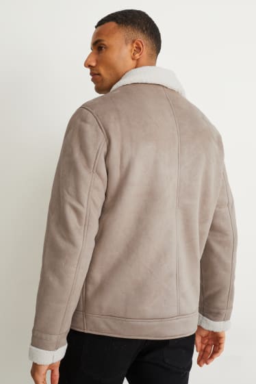 Hombre - Chaqueta de borrego - antelina - topo