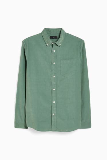 Hommes - Chemise en velours côtelé - regular fit - col button down - vert