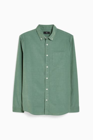 Herren - Cordhemd - Regular Fit - Button-down - grün