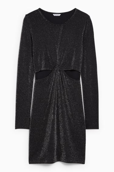 Damen - CLOCKHOUSE - Kleid mit Knotendetail - glänzend - schwarz