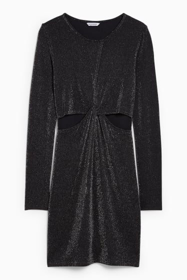 Femmes - Robe avec nœud - effet brillant - noir