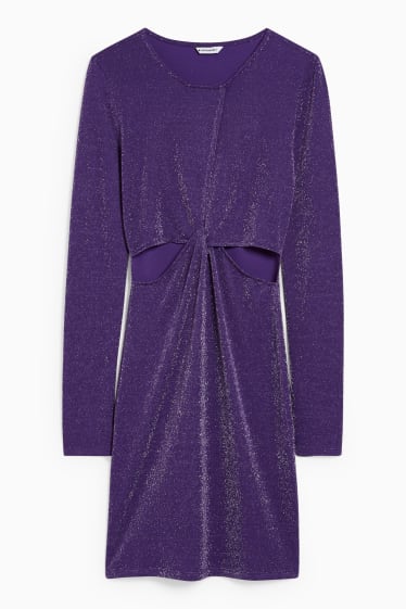 Women - CLOCKHOUSE - dress with knot detail - shiny - violet