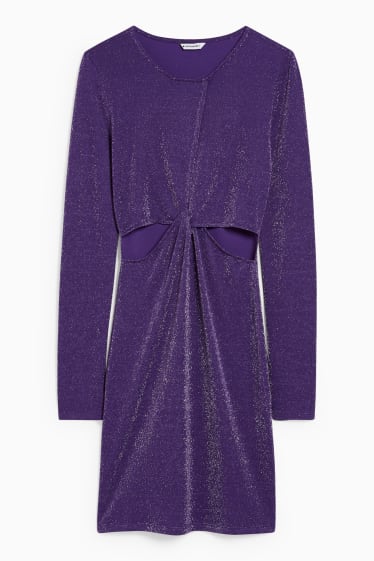 Donna - Vestito con dettaglio nodo - effetto brillante - viola