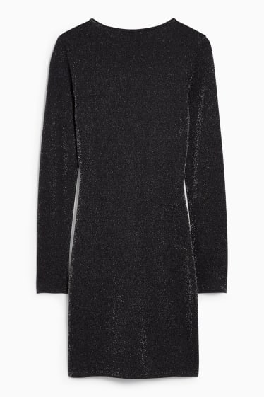 Femmes - Robe avec nœud - effet brillant - noir