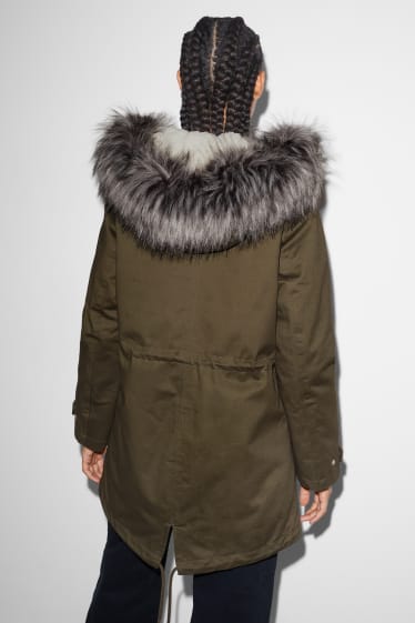 Women - CLOCKHOUSE - parka with hood and faux fur trim - winter - dark green