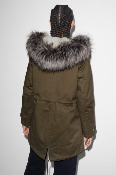 Donna - CLOCKHOUSE - parka con cappuccio e inserto di ecopelliccia - inverno - verde scuro