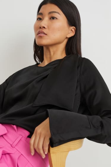 Women - Satin blouse - black