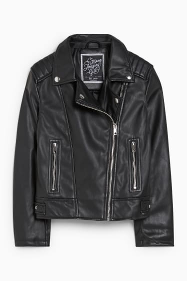 Kinder Mädchen - Bikerjacke - Lederimitat - schwarz