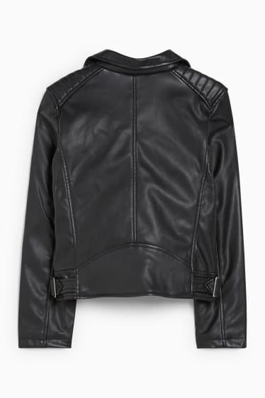 Kinder Mädchen - Bikerjacke - Lederimitat - schwarz