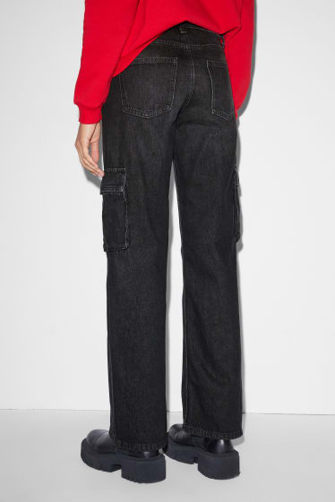 Dames - CLOCKHOUSE - wide leg jeans - low waist - jeansdonkergrijs