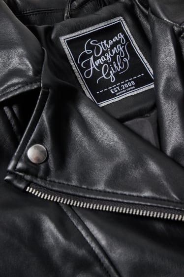 Kinder Mädchen - Bikerjacke - Lederimitat - schwarz