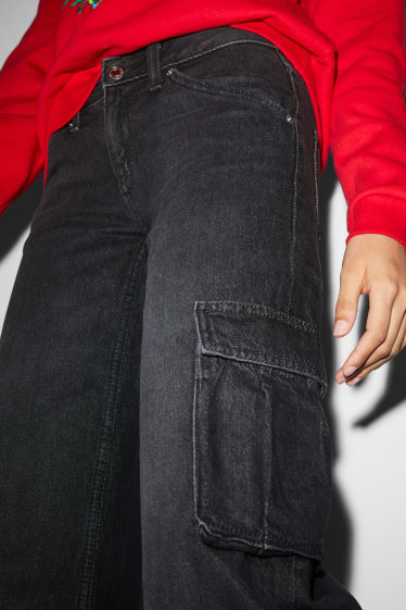 Dona - CLOCKHOUSE - wide leg jeans - low waist - texà gris fosc