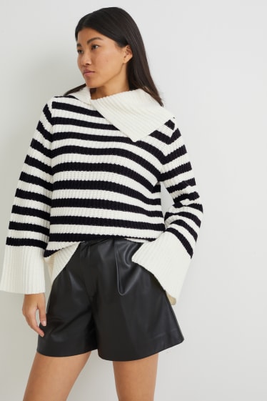 Femmes - Pullover - à rayures - noir / blanc