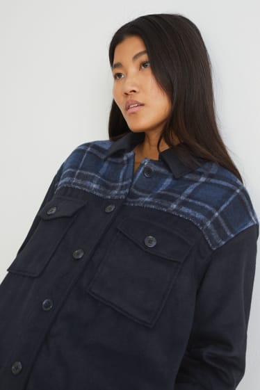 Women - Flannel shacket - dark blue