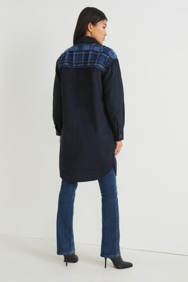 Women - Flannel shacket - dark blue