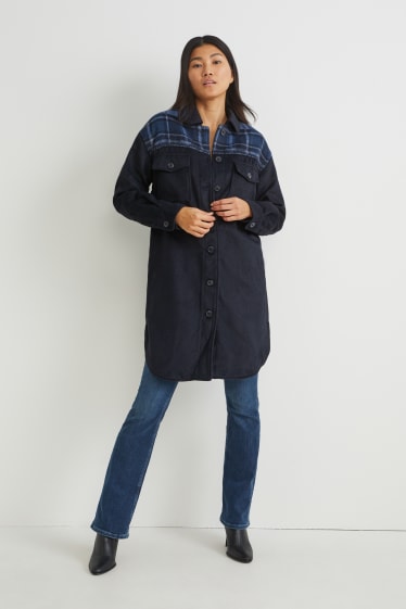 Women - Flannel shacket - dark blue