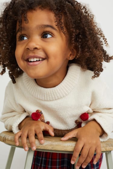 Enfants - Pullover en chenille de Noël - blanc crème