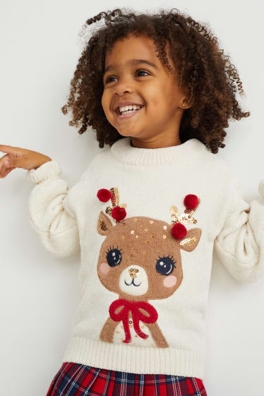 Kinder - Weihnachts-Chenille-Pullover - cremeweiß