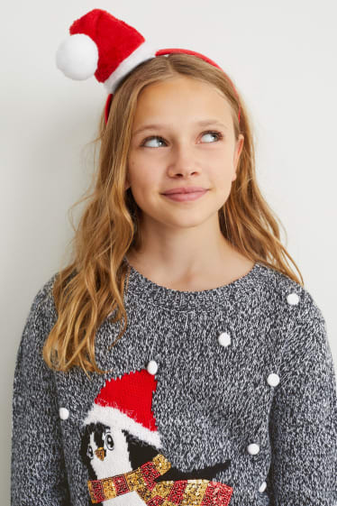 Kinder - Set - Weihnachtspullover und Weihnachts-Haarreif - schwarz / weiß