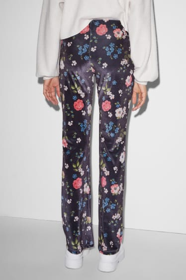 Damen - CLOCKHOUSE - Samt-Leggings - geblümt - dunkelblau