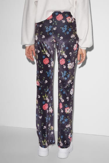 Teens & young adults - CLOCKHOUSE - velvet leggings - floral - dark blue