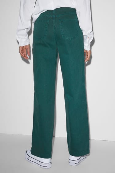 Dona - CLOCKHOUSE - pantalons - high waist - wide leg - verd fosc